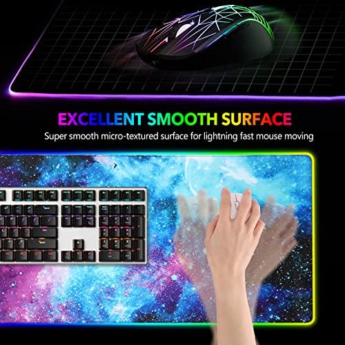 AIMSA RGB Gaming Mouse Pad Extended, Large Led Mousepads Non-Slip Rubber Base with 14 Lighting Modes, Computer Keyboard Mat Soft Desk pad Waterproof 35.4 x 15.8 inches, Galaxy Nebula Universe - Image 3