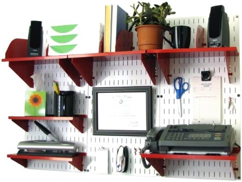 Wall Control Office Organizer Unit Wall Mounted Office Desk Storage and Organization Kit White Slotted Wallboards and Red Accessories by Wall+Control