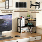 Expandable Desktop Shelf Organizer, 2 Tier Wood Desk Shelf for Office, Metal Corner Bookshelf, Countertop Storage Rack (Black) - Image 6