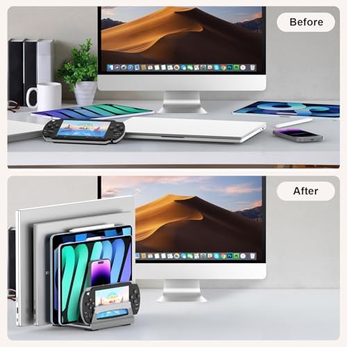 Elestoria 6-Slot Vertical Laptop Stand & Holder –Adjustable Aluminum Laptop Stand Vertical for Desk Fits 6 Devices, MacBook & Gaming Laptops (Up to 17.3”)–Space Saving Laptop Storage Rack - Grey - Image 5
