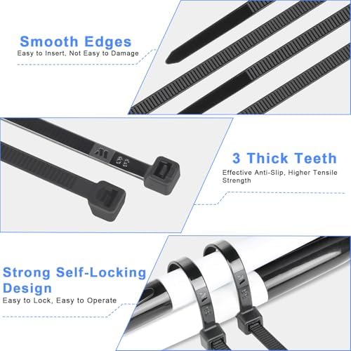 KAMOTA 14 Inch Black Nylon Zip Ties, 1500 Pack Self-Locking 70lb Tensile - Image 4