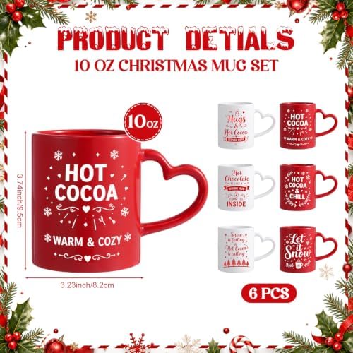 Pickmesh Christmas Coffee Mugs with Heart Handles, 6 Pack 10 Oz Cups - Image 2