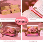 3D Memo Pad Time Piece Calendar 2027, 3D Tear-Off Art Desk Calendar 2027, Creative 3D Memo Pad Paper Art Tree House DIY Paper Carving Decoration (Cherry Blossom Tree) - Image 2