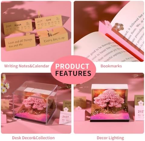3D Memo Pad Time Piece Calendar 2027, 3D Tear-Off Art Desk Calendar 2027, Creative 3D Memo Pad Paper Art Tree House DIY Paper Carving Decoration (Cherry Blossom Tree) - Image 2
