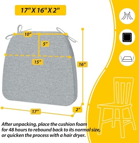 AAAAAcessories Chair Cushions for Dining Chairs, 17 x 16 x 2 in, Set of 2 - Image 2