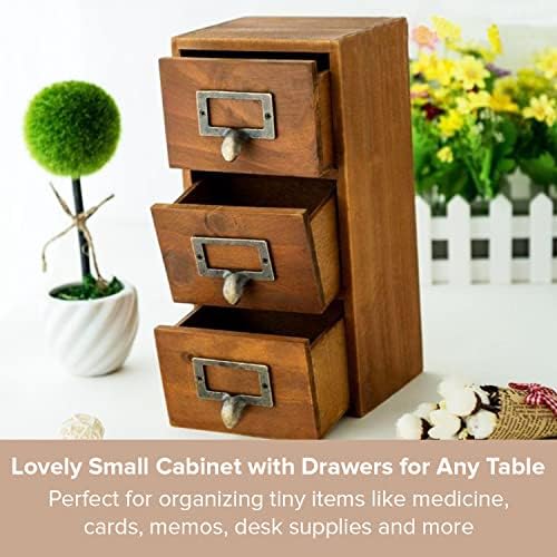 Mini Vintage 3 Drawer Desktop Organizer - Rustic Card Catalog with Label Holders - Small Chest for Storage and Organization - Library Box - 2-Pack - Image 3