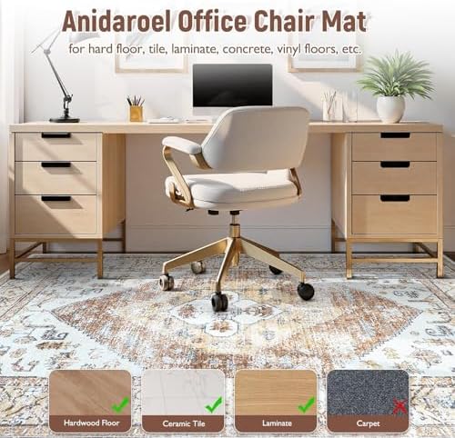 Anidaroel Home Office Chair Mat for Hardwood Floor, 8x10 Under Desk Rug for Rolling Chair, Desk Mat for Chair, Gaming Chair Mat, Anti-Slip Backing Large Floor Protector Rug for Home Office - Image 3