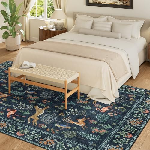 DUKINO 9x12 Area Rug for Living Room Washable Animal Rug Non Slip Navy Blue - Image 4