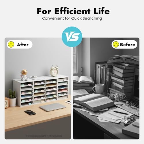 Literature Organizer, Mail Sorter Organizer, Student Mailbox Slot with Removable Shelves, for Desktop Bill Paper, for Classroom Office Home School (24 Compartments, White) - Image 3