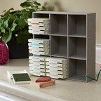 Household Essentials Drawer Organizer Tray with Fabric Cover and 9 Square Compartments, Gray, Set of 2 - Image 4