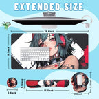 Anime Girl Gamer Desk Mat Set Dark Cyber Red Waifu Large Mouse Pad with Wrist Rest 4in1 Desk Mat for Desktop Ergonomic Computer Desk Arm Wrist Anti-Slip Computer Mouse Pad Home Office Gaming - Image 2