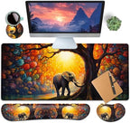 Large Gaming Mouse Pad+ Keyboard Wrist Rest Set, Ergonomics Memory Foam Mouse Mat Wrist Rest Support, Waterproof Extended Mousepad 31.5x11.8in, Colorful Tree of Life and Elephant Desk Pad by YVBHCGGGF