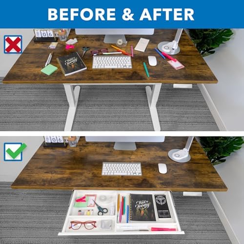 Mount-It! Under Desk Drawer with 4 Compartments, Deep Low-Profile Slide-Out Storage Organizer, 25.8″ x 12.5″ x 1.6″, Smooth Glide Pull-Out Tray for Traditional & Single Motor Standing Desks, White - Image 4