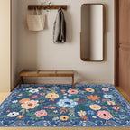 DUKINO 4x6 Area Rug, Floral Washable Rug Non Slip Office Chair Mat, Blue - Image 5
