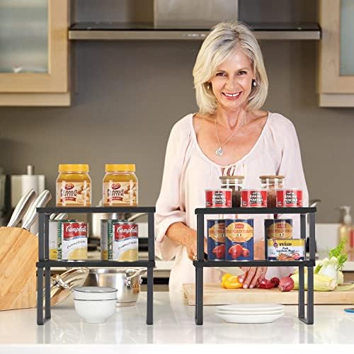 CADUKE Set of 4 Kitchen Counter Shelves, Cabinet Organizer, Black - Image 2