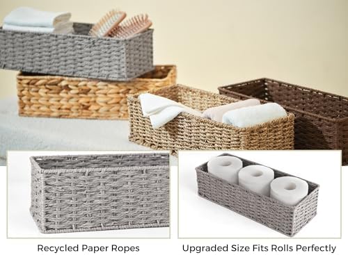 StorageWorks Bathroom Basket Organizer, Wicker Toilet Paper Basket, Gray - Image 2