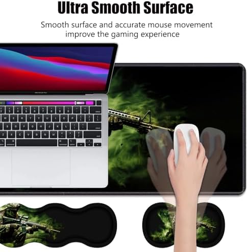 4 in 1 Ergonomic Memory Foam Mouse Pad Wrist Rest Set, Large XXL Gaming Desk Pad + Keyboard Wrist Rest + Mouse Wrist Cushion + Coaster for Home Office Study Gaming, American Army Troops Soldiers - Image 3