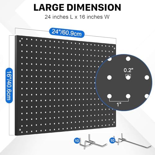 Peg Board, 2 Pack Metal Pegboard Panels Black Pegboards Wall Organizer with Frame Large Heavy Duty Peg Board with Hooks for Walls Home,Garage Tool Storage,Office Organization,Kitchen 24”×16” - Image 3