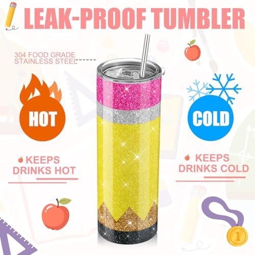 Skylety 12 Pcs/ 4 Sets Teacher Gift Tumbler Set, Glitter Pencil Style - Image 3
