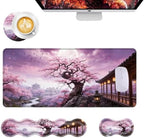 Mouse Pad,Large Desk Mat Set, 4in1 XL Mousepad + Keyboard Wrist Rest+Mouse Wrist Rest+Coaster with Ergonomic Desk Pad for Home Office Table Computer Cover -Cherry Blossom Tree by Unknown