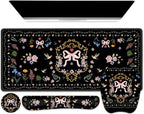 Mouse Pad with Wrist Support 4 in1 Set, XXL Big Game Mousepad + Keyboard Wrist Rest + Mouse Wrist Rest Pad +Coaster Gaming Mat for Home Office Work Computer Laptop I Vintage Floral Romantic Bow by NXZGO