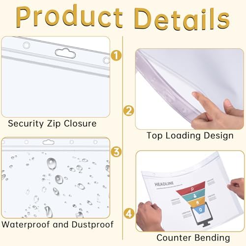 AKONEGE 12PCS Hard Sheet Protectors 8.5 x 11 Waterproof Resealable Zip Page Protectors Clear Hard Plastic Sleeves for Photos Birth Certificate, Heavy Duty Document Holder Wall Sign Holder, Horizontal - Image 4