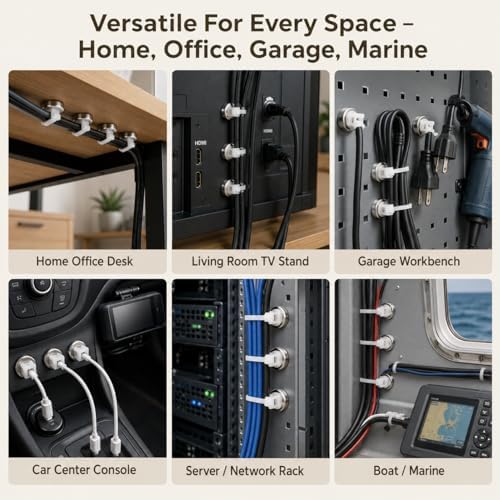 Magnetic Cable Zip Tie Mounts Kit, 50 Pcs Holders with 200 Pcs Cable Ties, Heavy-Duty Magnetic Wire Management for Desk, Office, Home, Automotive, Marine, Multipurpose Cable Clips Organizers, Silver - Image 5