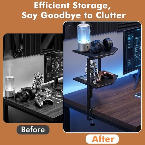 2-Tier Corner Clamp On Desk Shelf for Home Office Gaming Room - Image 6