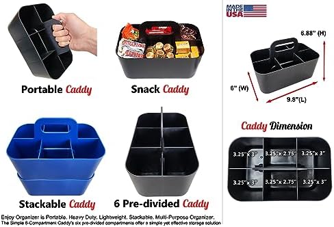 Small Stackable Plastic Caddy with Handle 6 Compartment | Desk, Makeup, Dorm Caddy, Classroom Art Organizers - 4 Pack, Made In USA (Blue) - Image 3