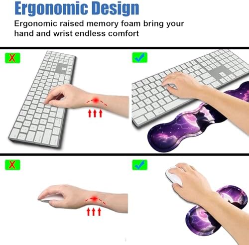 4 in 1 Ergonomic Memory Foam Mouse Pad Wrist Rest Set, Large XXL Gaming Desk Pad + Keyboard Wrist Rest + Mouse Wrist Cushion + Coaster for Home Office Study Gaming, Cats Under The Moon - Image 5