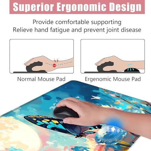 Large Keyboard Mouse Pad Set, Extended Mouse Pad+Keyboard Wrist Rest Support, Memory Foam Ergonomic Easy Typing, 4Pcs (31.5×11.8 in) Desk Pad Set for Office Home,Flowers and Butterflies - Image 5