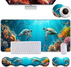 Keyboard Wrist Rest+Mouse Wrist Pad+Desk Pad Set,Memory Foam Ergonomic Easy Typing Pain Relief for Computer Laptop Office Home - Cute Turtle by DSRGRGFDJ