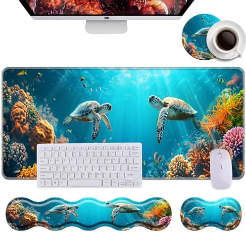 Keyboard Wrist Rest+Mouse Wrist Pad+Desk Pad Set,Memory Foam Ergonomic Easy Typing Pain Relief for Computer Laptop Office Home - Cute Turtle by DSRGRGFDJ