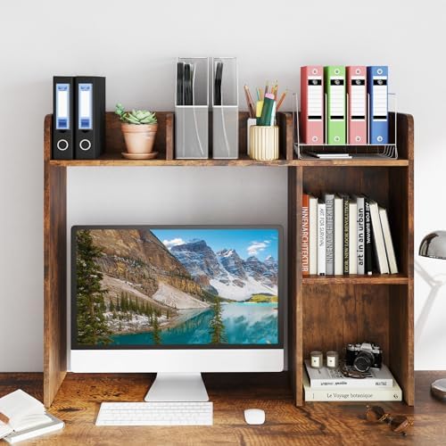 Desktop Bookshelf, 3-Tier Wood Countertop Bookcase with 5 Shelves, Desk Hutch for College Dorm, Multipurpose Desk Organizer Shelf Display Rack for Home Office, Hutch Top Only - Image 5