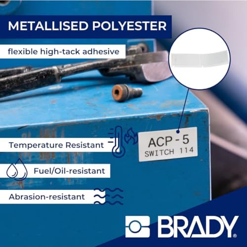 Brady Metallised Polyester Pre-Sized Labels for Label Printer BMP51/BMP53/M511-260 Self Adhesive Printer Labels - Black on Light Grey (38,10 mm (W) x 19,05 mm (H)) - M5-30-428 - Image 3