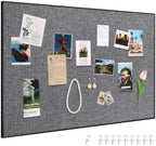 SELEAD Linen Bulletin Board 30” x 20” - Black Aluminum Frame, Grey Fabric by SELEAD