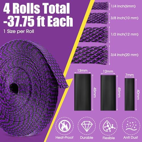 Tatuo 151 ft Braided Cable Sleeve Expandable Wire Sheathing(Purple) - Image 2
