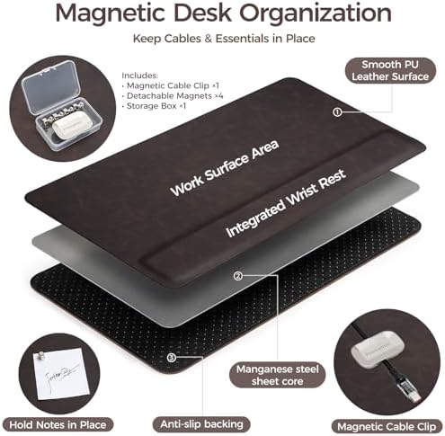 Magnetic Desk Mat System with Wrist Support 80×40cm, Premium Leather Desk Pad with Magnetic Accessories, Waterproof Non-Slip Desk Organizer for Office & Gaming - Image 2