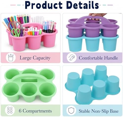 6 Pack Classroom Caddy With Handle for School Supplies, Rainbow - Image 3