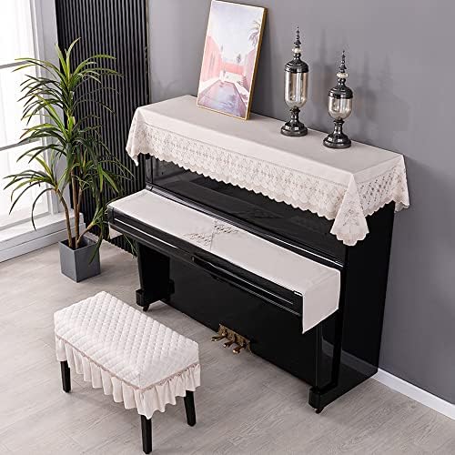 Upright Piano Cover Electronic Piano Keyboard Cover Piano Chair Cover Exquisite Embroidery Fashionable and Elegant Dust Cover With Frills (Piano Top Towel 200 * 90cm, Coffee Color) - Image 3