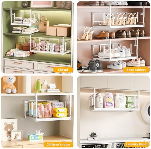 prueBox Under Shelf Storage Basket Organizer Adjustable Hanging Holder with Knob Lock, Heavy Duty Metal Panel for Pantry, Kitchen, Office, Closet, 11.8"-19.3" Wide, White, 1 Pack - Image 6