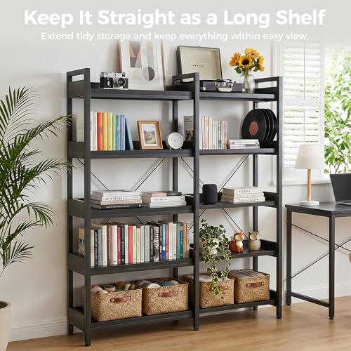 GTPLAYER 5-Tier Corner Bookshelf, L-Shaped Metal Frame Shelf with Tall 14" Shelves, Plant Stand and Storage Rack for Small Spaces, Living Room and Home Office, Black - Image 4