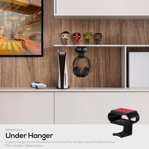 Under Desk Headphone Hanger Stand for Steelseries Arctis Nova Pro, Elite and Pro Omni Wireless Headsets with Dock for the Wireless Base Station by Brainwavz (HPS02) - Image 4