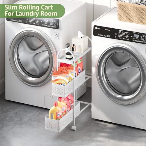 KINGRACK 3 Tier Slim Rolling Cart with Drawer, Metal Utility Storage Cart - Image 2