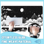 Moon Mountain Desk Mat Set Black White Landscape Zen Mountain Mouse Pad with Wrist Rest 4in1 Desk Mat for Desktop Ergonomic Keyboard Wrist Support Anti-Slip Computer Mouse Pad Home Office Gaming - Image 4