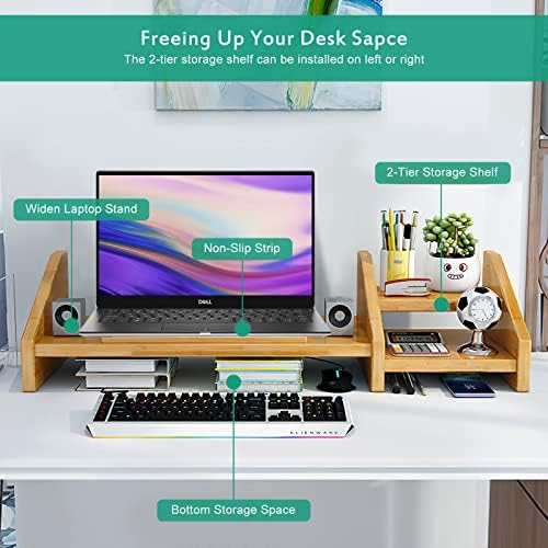 Ufine Bamboo Laptop Stand for Desk with Storage Computer Monitor Riser - Image 6