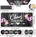 Keyboard Wrist Rest and Mouse Pad with Wrist Support Set Ergonomic Coaster,Memory Foam,Easy Typing Pain Relief,Large XL Desk Mat 31.5"x 11.8",Chaos Coordinator Quotes Vintage Watercolor Floral - Image 2