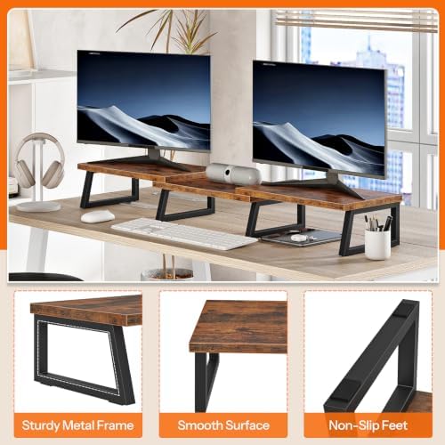 HOOBRO Dual Monitor Stand Riser, Computer Monitor Stand for PC,Rustic Brown - Image 6