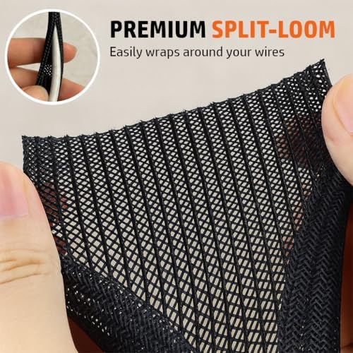 MGI SpeedWare Braided Split-Sleeve Wire Loom for High-Temperature Automotive Harness and Home Cable Management 25 feet (1/4") - Image 2