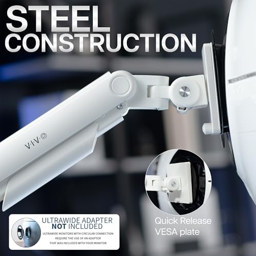VIVO Heavy Duty Dual Ultra-Wide Monitor Tension Arm, Up to 45 inch Screens, Holds 44 lbs per Arm, Premium Desk Mount Monitor Stand for 2 Ultrawides, White, STAND-V200VW - Image 6